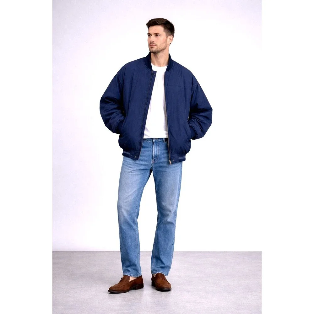 Vintage Aberdeen Bomber Jacket Mens XL Navy Blue Harrington Zip Cotton Lined Ret